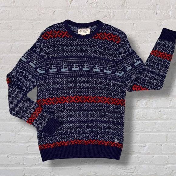 Original Penguin by Munsingwear Ski Lift Sweater Navy Wool Blend Men’s Medium - Picture 8 of 12